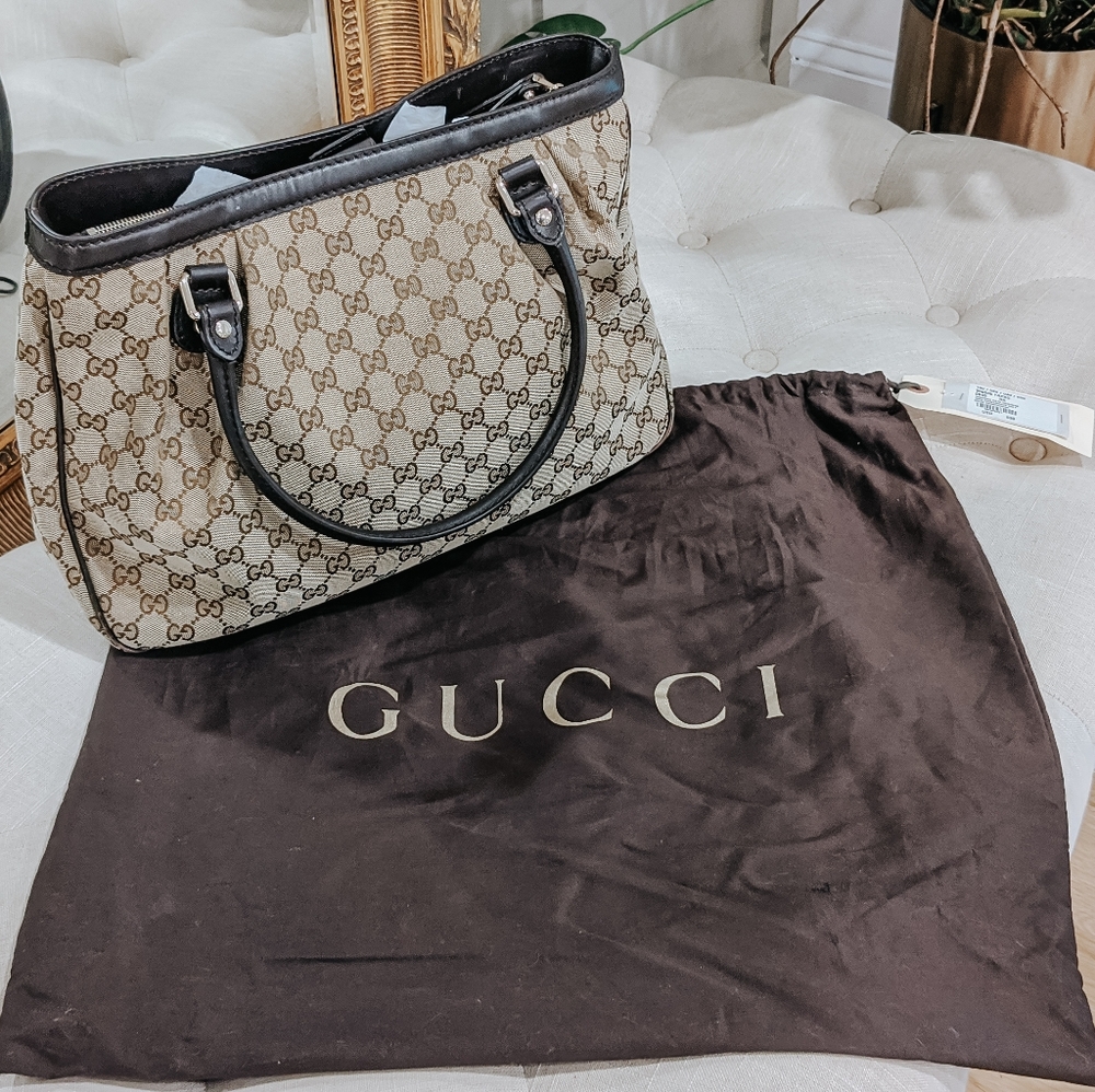 Gucci beige/ebony canvas medium sukey tote bag